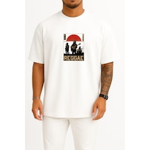 Bahriyeli Collection Oversize Reggae Müzik Göğüs Baskılı Unisex T-shirt Beyaz