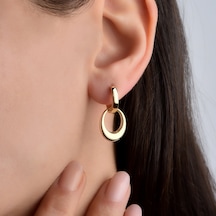 14 Ayar Altın Mikron Kaplama Sallantılı Oval Halka Küpe - E00281 Gold