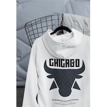Macklin Unisex Kadın Erkek Chcago Bulls Ön Arka Baskılı Özel Tasarım Baskılı Kapşonlu Sweatshirt Beyaz Mck1537 Beyaz