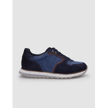 %100 Hakiki Deri Lacivert Süet Bağcıklı Erkek Sneaker-lacivert Lacivert