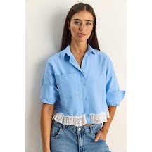 Shade Kadın Dantel Detaylı Poplin Crop Gömlek Dg261024 60286098 - Mavi