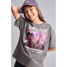 Defacto Kpop - Demon Hunters Lisanslı Bisiklet Yaka Kısa Kollu Gri Tişört Kız Çocuk I0026a826hsgr505 Gri-gr505