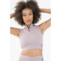 Maraton Active Slimfit Kadın Balıkçı Yaka Kolsuz Koşu Lila Crop Top 22257 Lila