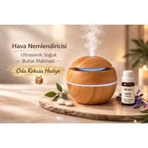 Küre Model Bambu Renk Hava Nemlendirici Ultrasonik Soğuk Buhar Makinesi, Led Işıklı Masaüstü Oda Kokusu Hediye