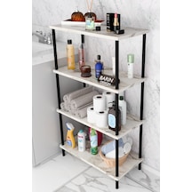 Çevir Kur Kolay Kurulum 4 Katlı Banyo Rafı Metal Gövdeli Çok Amaçlı Organizer Stand Banyo Dolabı Beyaz Mermer