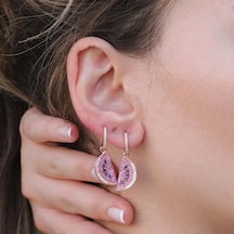 Zirkon Taşlı Rose Gold Kaplama Karpuz Gümüş Küpe Gümüş