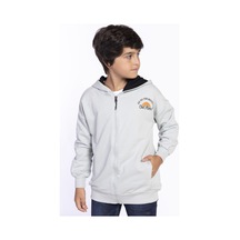Toontoy Kids Toontoy Erkek Çocuk Kapüşonlu Fermuarlı Cepli Düşük Omuz Nakış Baskılı Örme Hırka - 3 İplik Şardonsuz Yeşil