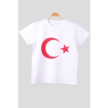 Erkek Çocuk Tişört Türk Bayraklı Beyaz (4-14 Yaş)