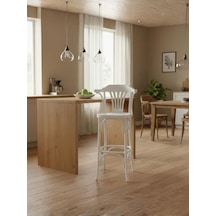 Thonet Kolçaklı Ahşap Bar Sandalyesi Beyaz