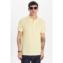 Tudors Erkek Slim Fit Dar Kesim %100 Pamuk Sarı Polo Yaka Tişört-32743 Sarı