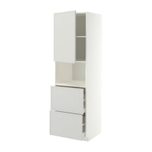 Mikrodalga Fırın Boy Dolabı , Aspudden Açık Gri, 60x60x200 Cm, 1 Kapaklı, 2 Çekmeceli Ve 2 Raflı
