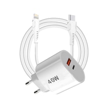Tonex 40w Usb-a + Type-c Pd Çıkışlı Type-c To Lightning Kablolu Şarj Aleti Beyaz