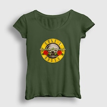 Presmono Kadın Logo Guns N' Roses T-shirt Haki