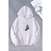 Nevermind Unisex Kadın Erkek Ay Astronot Modeli Oversize Sweatshirt Beyaz