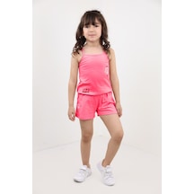 Toontoy Kids Toontoy Kız Bebek 2'li Takım Baskılı Kare Yaka T-shirt & Beli Lastikli Şort - Garni Detaylı Fuşya