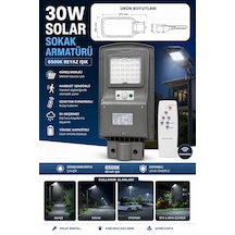 30w Kumandalı Solar Güneş Enerjili Sokak Armatürü 6500k