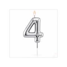 4 Rakam Mum Gümüş - 10 Cm