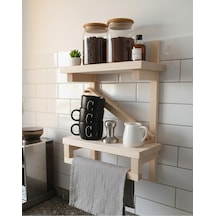 Naturadesign 40x30 Cm Vidasız Yapışkanlı Doğal Ahşap Mutfak Rafı -raflı Baharatlık Ve Havluluk Bej