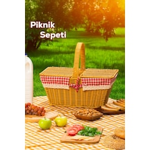 Porsima 2079 Dökdörtgen Hasır Görünümlü Piknik Sepeti Piknik Çantası 42x37cm Açık Kahverengi