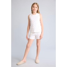 Defacto Regular Fıt Fitilli 2li Pijama Takımı Kız Çocuk H8091a826hswt34 Beyaz-wt34