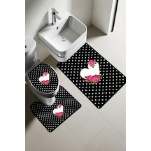 Modern Desenli Dijital Baskı 3 Lü Banyo Paspas Takımı Yıkanabilir Kaymaz Tabanlı Klozet Takımı Klz0031 Renkli