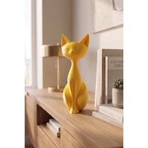 Decopremium Modern Minimalist Kedi Biblosu - Estetik Seramik Dokulu Dekoratif Obje Ev Salon Aksesuarı Beyaz - 21cm Sar Diğer