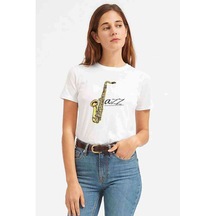 Only Jazz Baskılı Beyaz Kadın Tshirt