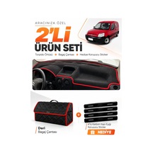 Cıtroen Berlıngo M59 2002-2008 Uyumlu Torpido Örtüsü + Deri Çanta + Sticker - Siyah Kırmızı