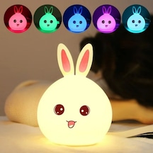 5 Farklı Renk Modlu Tavşan Figürlü Pofuduk Led Gece Lambası Yumuşak Dokulu Çocuk Odası Ve Dekoratif Diğer