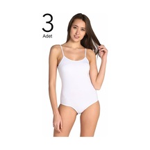 Kadın Beyaz 3'lü Paket Ip Askılı Likralı Kancalı Çıtçıtlı Body Beyaz