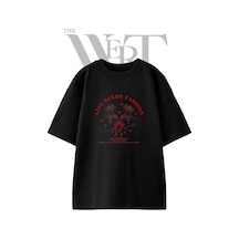 Thewert Guller Kurdele Tasarım Baskılı Ünisex Siyah Oversize T-shirt