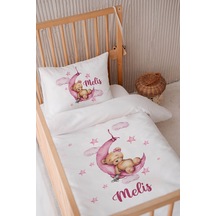 %100 Pamuk Saten Isme Özel Isimli 100x150 Bebek Yatak Nevresim Seti Ayıcık 1