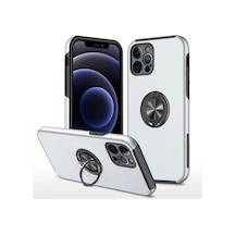 Apple  Uyumlu  iPhone 12 Pro Kılıf Elit Yüzüklü Kapak Gümüş