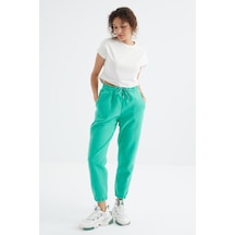 Tommy Life Deniz Yeşili Yüksek Bel Basic Bağcıklı Jogger Polar Kadın Eşofman Alt - 94622 Yeşil