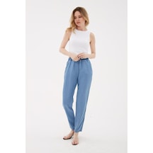 Fashion Friends 25y0657k1 Kadın Beli Bağlamalı Denim Pantolon Mavi