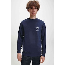 Oğlak Burcu Baskılı Indigo Mavi Lacivert Erkek Örme Sweatshirt