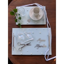 Bonding Gümüş Beyaz İncili Söz Tepsisi Nişan Tepsisi Ve Damat Kahve Fincan Tepsisi Siyah Siyah