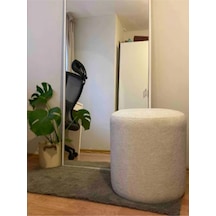 Puf Tedy Kumaş Beyaz Makyaj Pufu Puf Sandalye Ayak Uzatma Pufu 45 Cm Yükseklik Beyaz
