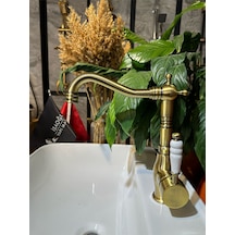 İsaoğlu Yapı Antik Gold Lavabo Bataryası Zen Design Kolay Abdest Yüksek Lavabo Musluğu Mat Antik Gold