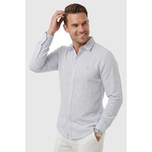 Rizzup Mavi Slim Fit Çizgili %100 Pamuk Erkek Gömlek Nefes Alan Şık Günlük Gömlek 2602626