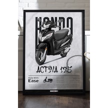 Honda Activa 125 Siyah Ahşap Çerçeveli Poster, Dekoratif Motosiklet Duvar Tablosu