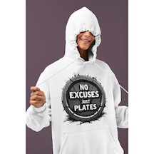 Sevbano No Excuses Just Pilates Baskılı Unisex Oversize Sporcu Hoodie beyaz