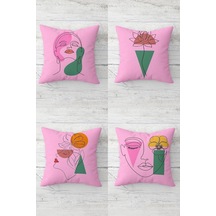 Art Yüz Ve Çiçek Desenli Gizli Fermuarlı Kırlent Kılıfı Koltuk Yastık Kılıfı Takım 4adet Pembe-yeşil 45 X 4 Çok Renkli