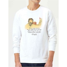 Ataturk Baskılı Beyaz Erkek Örme Sweatshirt