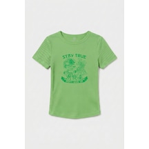 TOMMYLIFE Fıstık Yeşili Standart Fit Baskılı Kısa Kollu Kadın T-shirt - 97201