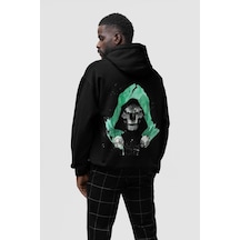 Sevbano Tasarım Doctor Doomsday Baskılı Unisex Oversize Marvel Hoodie Siyah