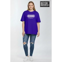 Superlife Kadın Büyük Beden Los Angeles Baskılı 3xl-6xl Bisiklet Yaka Tshırt Spr26btsk510-18 Saks Mavi