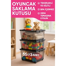 55 Lt Antrasit Kilitli Tekerlekli Saklama Düzenleme 3 Adet Siyah