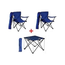 2 Adet Mavi / Lacivert Katlanır Kamp Sandalyesi 1 Adet Masa Piknik Çantalı Lacivert