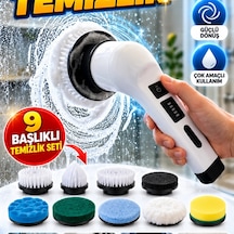 Elektrikli Döner Temizlik Fırçası 9 Başlıklı Kablosuz Şarjlı Çok Amaçlı Temizlik Seti